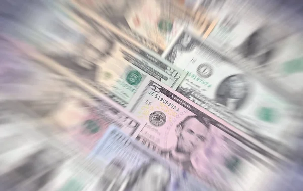 Amerikai dollár, a különböző felekezetek blured háttér. — Stock Fotó