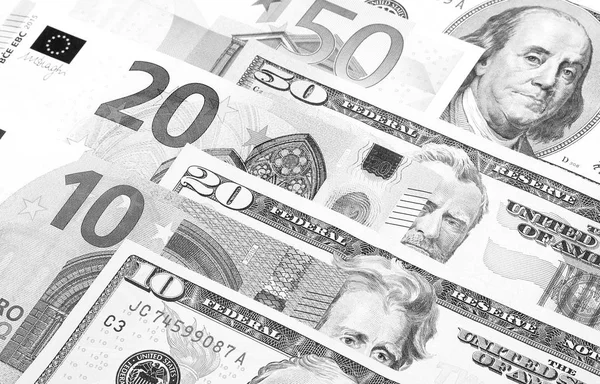 Ons dollar en euro abstract achtergrond zwart-wit. — Stockfoto