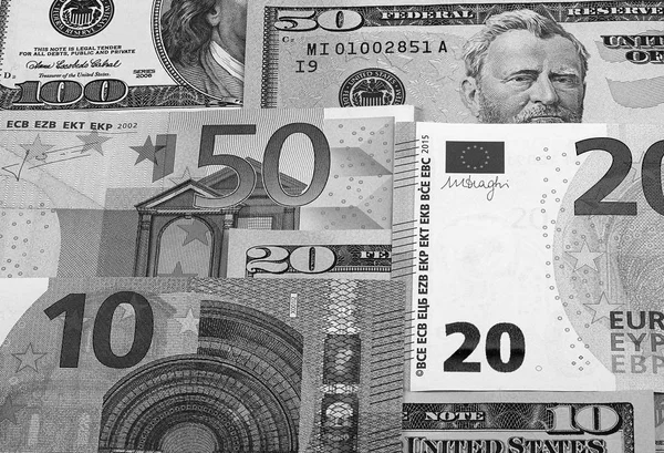 Ons dollar en euro abstract achtergrond zwart-wit. — Stockfoto