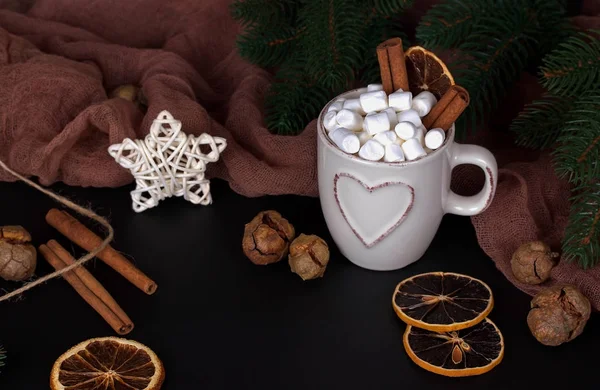 Christmas background anice marshmellow, star cinnamon cookies cones. — Stock Photo, Image