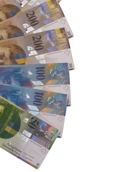 Billet de francs suisses isolé sur fond blanc . — Photo