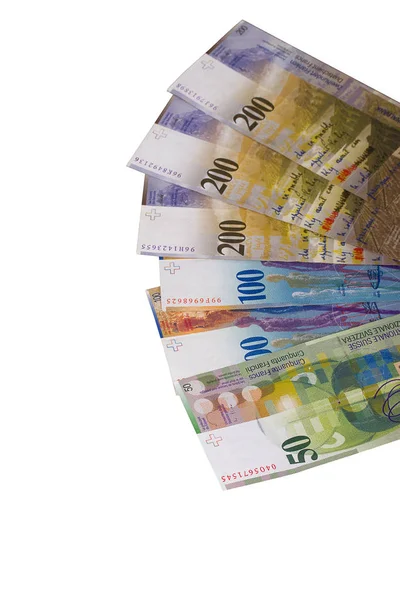 Zwitserse Franken bill geïsoleerd op witte achtergrond. — Stockfoto