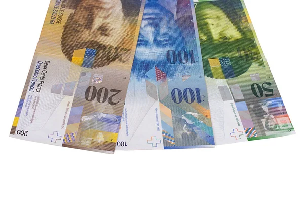 Billet de francs suisses isolé sur fond blanc . — Photo