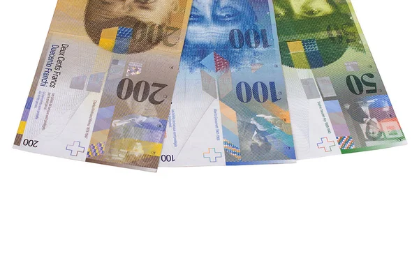 Billet de francs suisses isolé sur fond blanc . — Photo