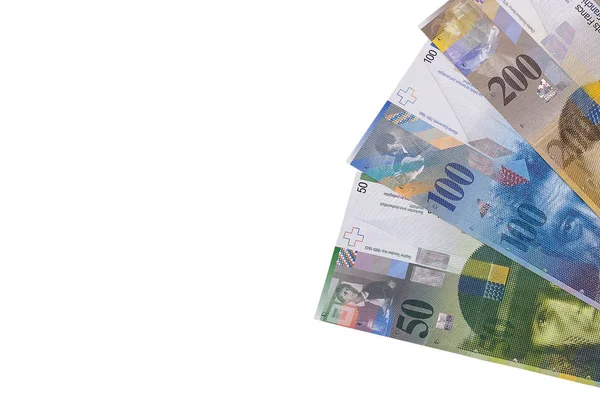 Billet de francs suisses isolé sur fond blanc . — Photo