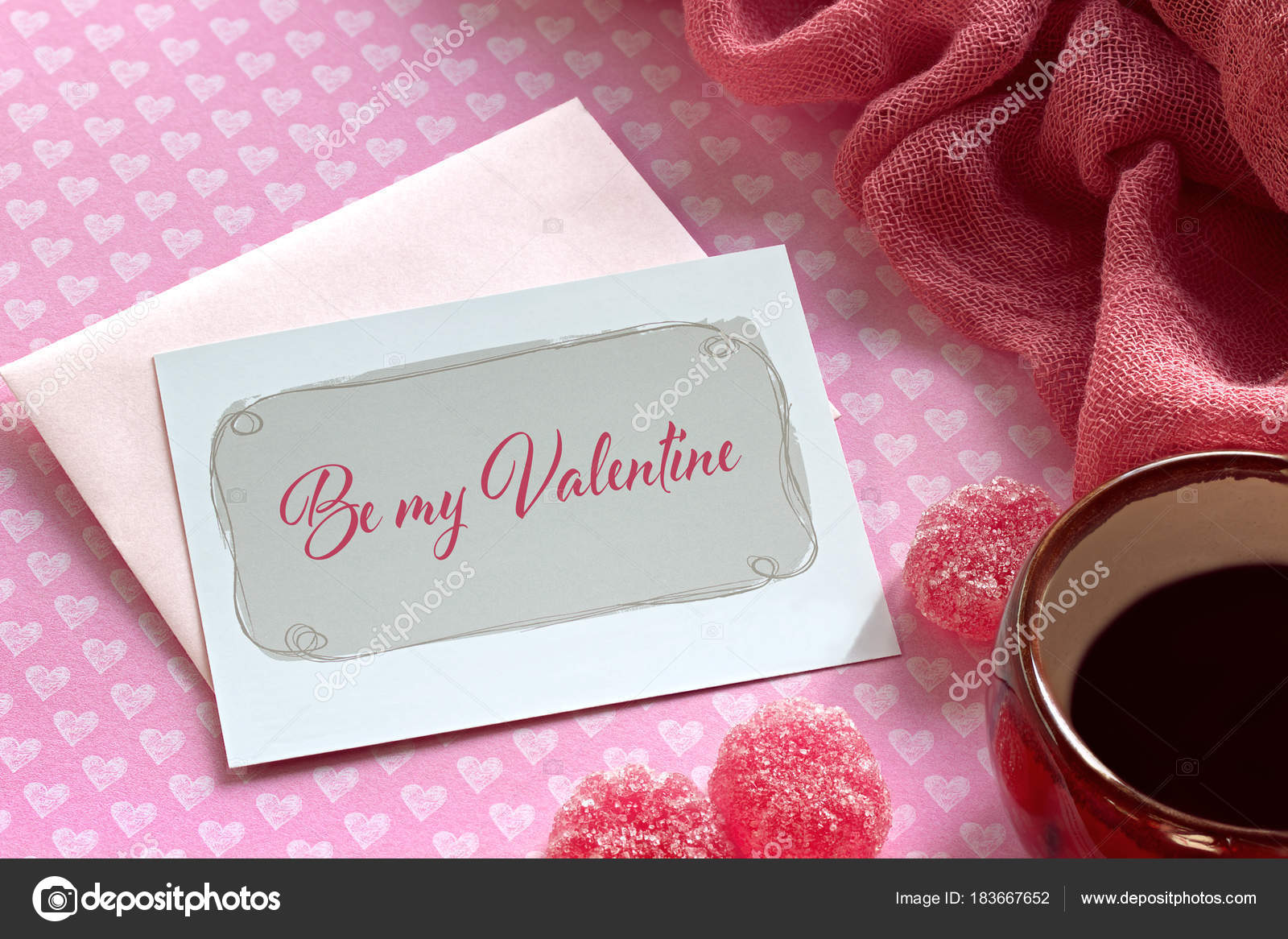 Valentines Day Greeting Card With Red Marmalade Lettering Stock
