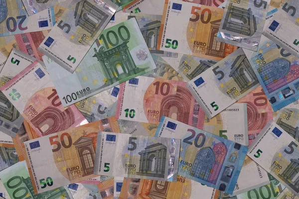 Verschillende euro geld abstracte achtergrond of textuur. — Stockfoto