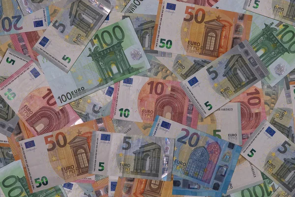 Verschillende euro geld abstracte achtergrond of textuur. — Stockfoto