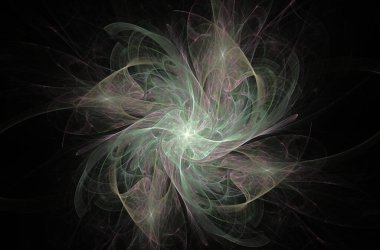 Siyah arka planda yeşil beyaz fraktal ile güzel soyut desen. Soyut grafik desen.