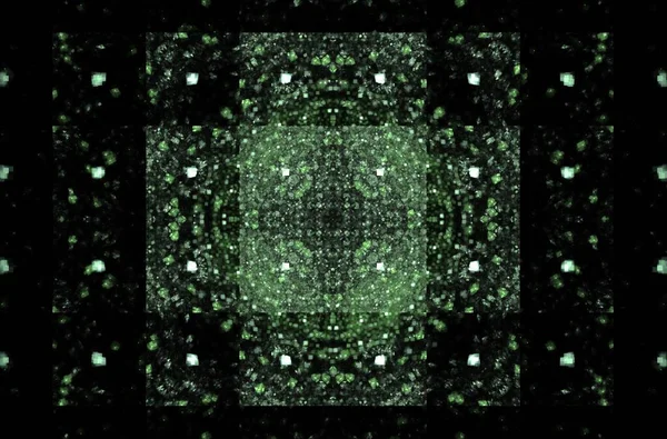 黒の背景に緑の四角形のフラクタルパターン モザイクの質感 デジタルスタイル 装飾イラスト — ストック写真