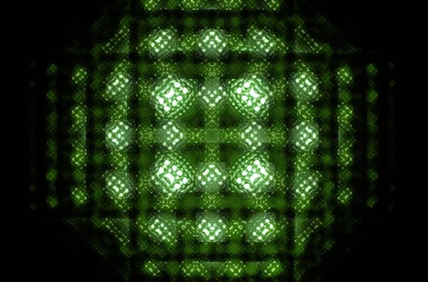 黒の背景に緑の四角形のフラクタルパターン モザイクの質感 デジタルスタイル 装飾イラスト — ストック写真