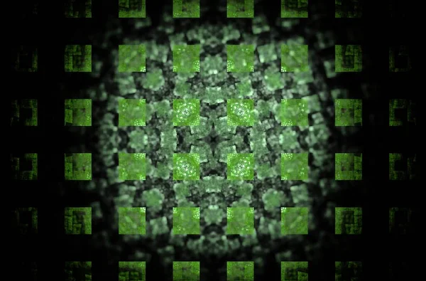 Verde Modello Frattale Quadrato Sfondo Nero Tessitura Mosaico Stile Digitale — Foto Stock