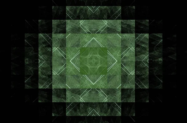 Zelený Čtvercový Fraktální Vzor Černém Pozadí Mozaika Textury Digitální Styl — Stock fotografie