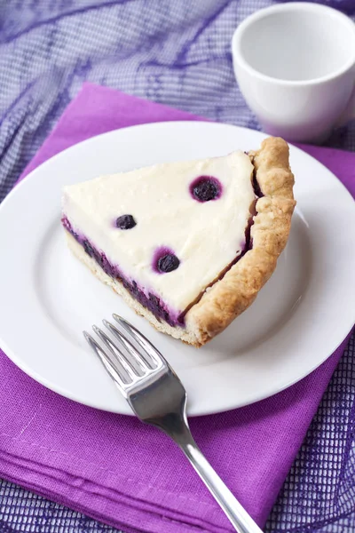 Piece of cheesecake with blueberries on a plate — Stock Photo, Image