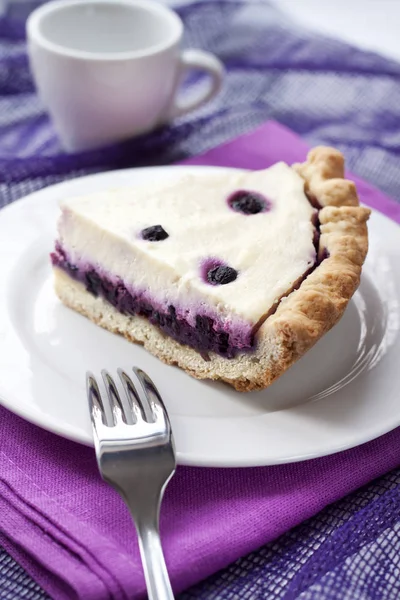 Piece of cheesecake with blueberries on a plate — Stock Photo, Image