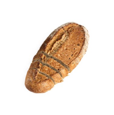 Beyaz arka planda izole dilimlenmiş tüm buğday ekmeği somun