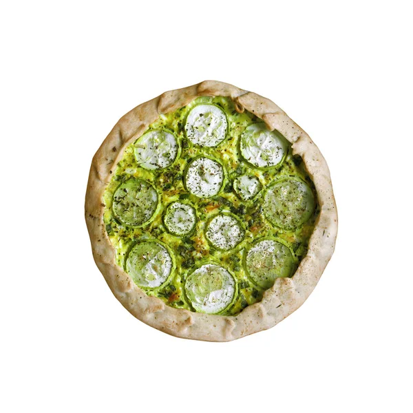 Homemade courgette and goat cheese pie isolated on white background — Stockfoto