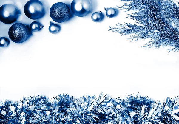 Christmas composition with balls toned in Classic Blue color. Christmas, new year concept — Stock Photo, Image