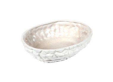 Kırpma yolu ile beyaz arka planda izole sulu meyveler ve Bonsai için boş seramik beyaz çiçek pot