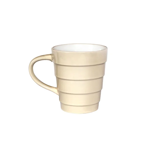 Tasse Beige Isolée Sur Fond Blanc Avec Chemin Coupe Vue — Photo