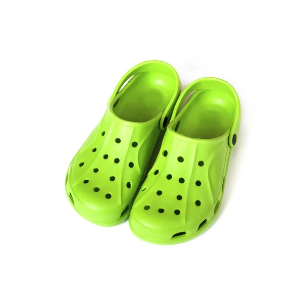 Pair Bright Green Clogs Isolated White Background — Stock Photo, Image