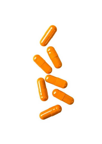 Orange Pille Kapseln Isoliert Auf Weißem Hintergrund Mit Clipping Pfad — Stockfoto