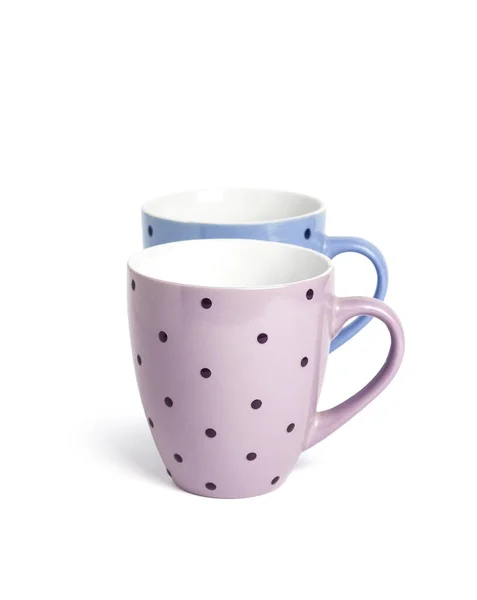 Tazas Punteadas Rosadas Azules Aisladas Sobre Fondo Blanco Con Ruta — Foto de Stock