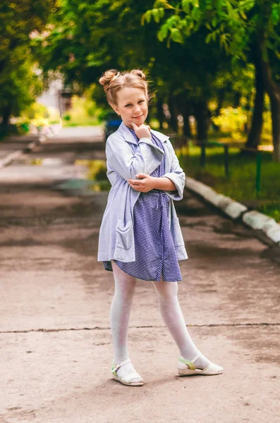 Fashionable Little Blonde Poses Summer Weather — Stock Photo, Image