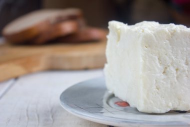 Geleneksel Hint peynir panneer formu plaka üzerinde taze süt hazır.