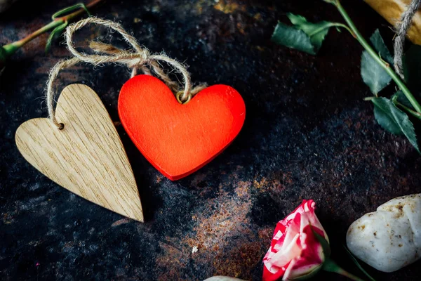 Twee Valentijnsdag harten begrensd togerher. Aftelkalender voor Valentijnsdag-achtergrond. — Stockfoto