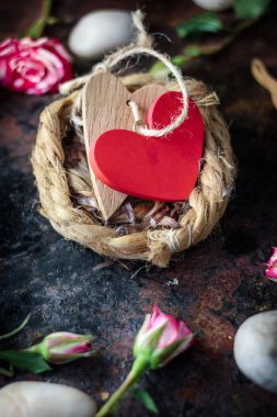 İki kalp birlikte yuva üzerinde sınırlı.