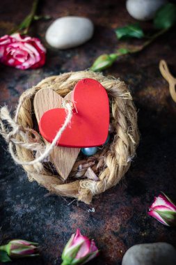 İki kalp birlikte yuva üzerinde sınırlı.