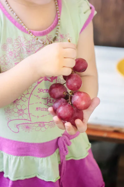 Куча винограда, держащихся за руки ребенка . — стоковое фото