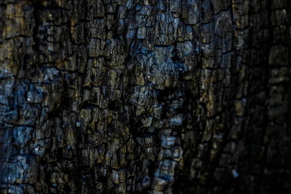 Siyah ahşap yüzey arka plan yanmış. Koyu kül ve cüruf yüzey.