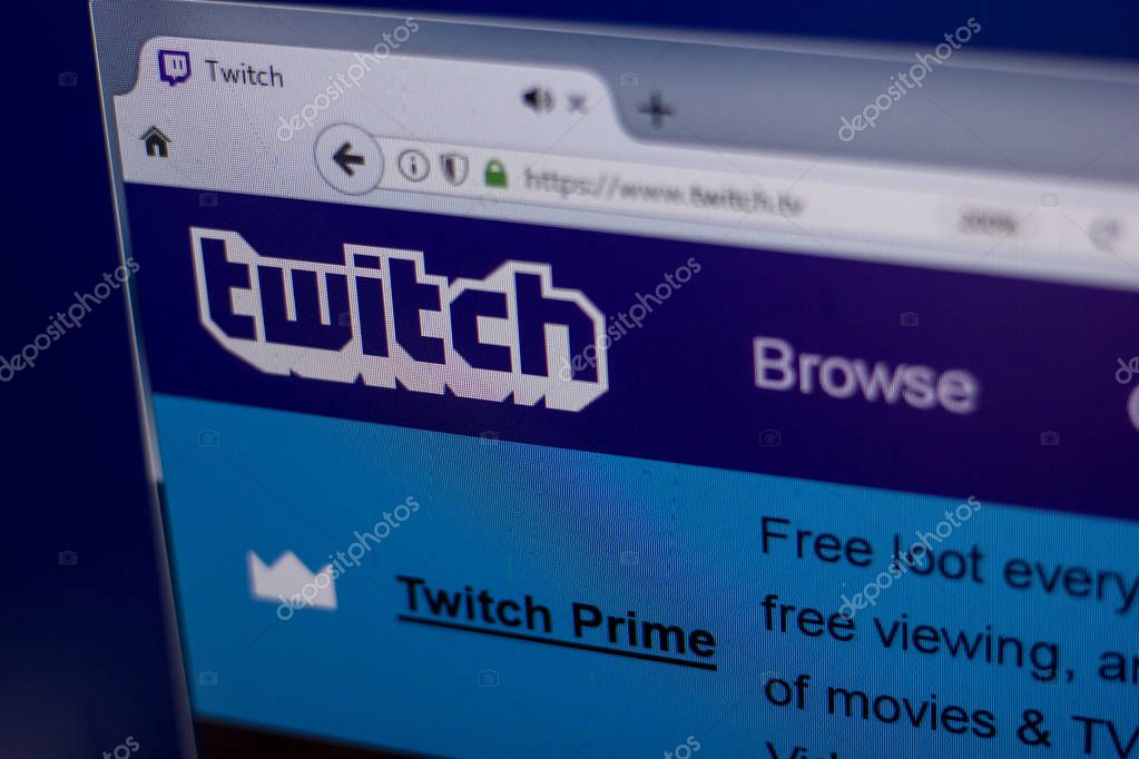 Ryazan, Russia - March 01, 2018 - Homepage of Twitch service on the display of PC