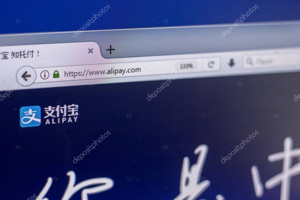 Ryazan, Russia - March 01, 2018 - Homepage of Alipay system website on the display of PC