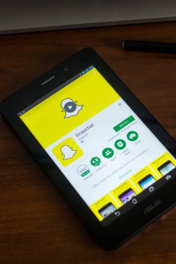 Ryazan, Rusya Federasyonu - 21 Mart 2018 - Snapchat app Tablet Pc bir ekranda