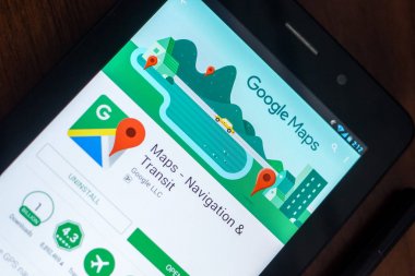 Ryazan, Rusya Federasyonu - 21 Mart 2018 - Google Maps uygulaması Tablet Pc bir ekranda