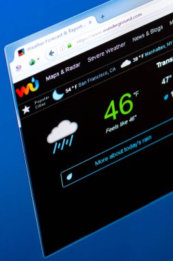 Ryazan, Rusya Federasyonu - 28 Mart 2018 - Pc, web adresi, bir ekranda durumu ana web sitesi - wunderground.com