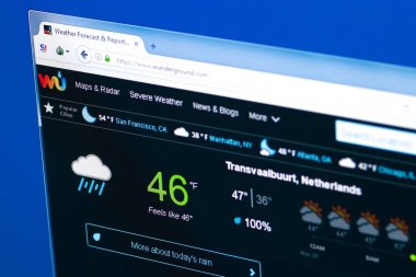 Ryazan, Rusya Federasyonu - 28 Mart 2018 - Pc, web adresi, bir ekranda durumu ana web sitesi - wunderground.com
