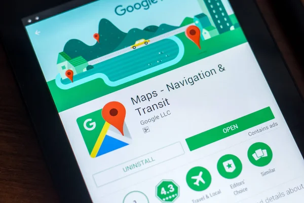 Ryazan Federacja Rosyjska Marca 2018 Aplikacji Mapy Google Ekranie Tabletu — Zdjęcie stockowe