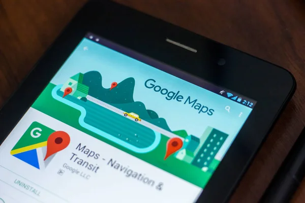 Ryazan Rusia Marzo 2018 Google Maps Aplicación Una Pantalla Tablet —  Fotos de Stock
