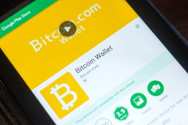 Ryazan, Rusya Federasyonu - 29 Mart 2018 - Bitcoin m-cüzdan uygulaması Tablet Pc ekranda