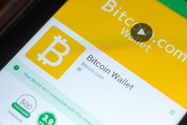 Ryazan, Rusya Federasyonu - 29 Mart 2018 - Bitcoin m-cüzdan uygulaması Tablet Pc ekranda