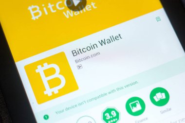 Ryazan, Rusya Federasyonu - 29 Mart 2018 - Bitcoin m-cüzdan uygulaması Tablet Pc ekranda