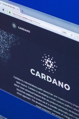 Ryazan, Rusya Federasyonu - 29 Mart 2018 - Pc, web adresi ekranda Cardano ana cryptocurrency - cardano.org