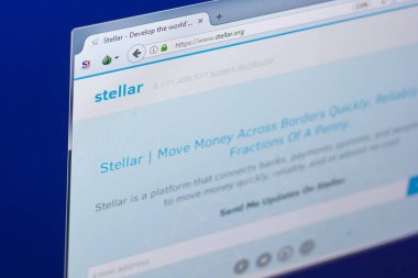 Ryazan, Rusya Federasyonu - 29 Mart 2018 - ana yıldız Lümen cryptocurrency PC ekran, web adresi - stellar.org.