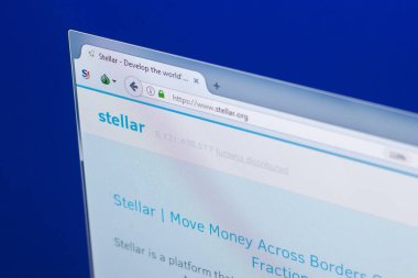 Ryazan, Rusya Federasyonu - 29 Mart 2018 - ana yıldız Lümen cryptocurrency PC ekran, web adresi - stellar.org.