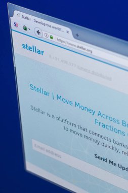 Ryazan, Rusya Federasyonu - 29 Mart 2018 - ana yıldız Lümen cryptocurrency PC ekran, web adresi - stellar.org.
