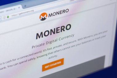 Ryazan, Rusya Federasyonu - 29 Mart 2018 - Pc ekranda, web adresi Monero ana cryptocurrency - getmonero.org